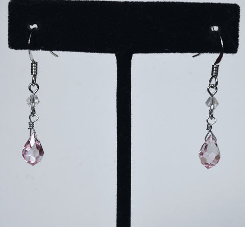 Pink Glass Briolette Dangle Earrings