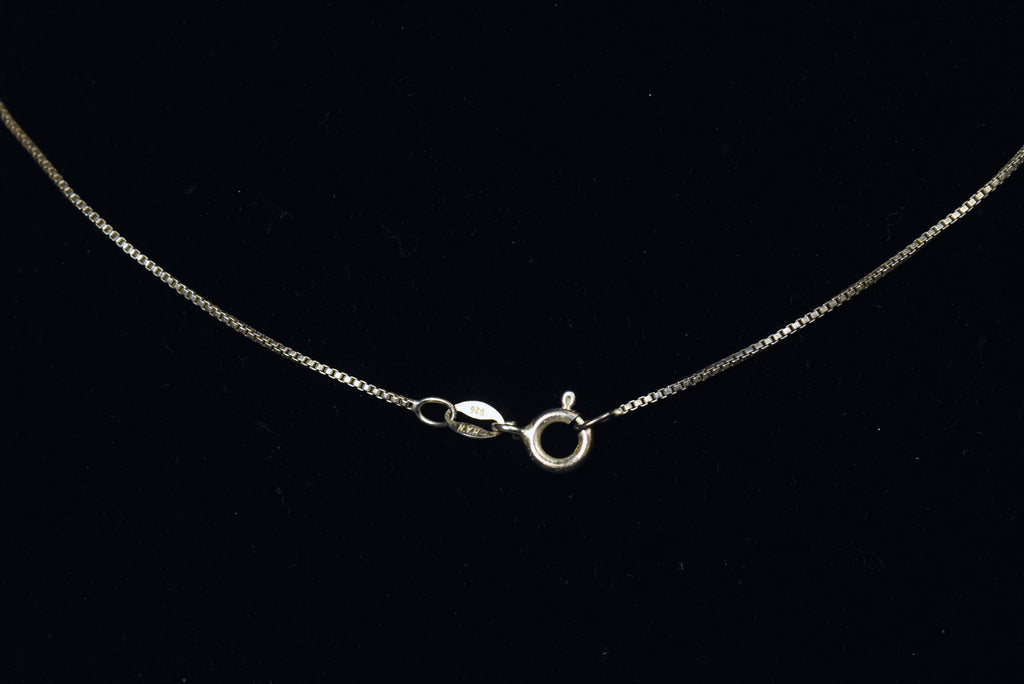 Pink Glass Pendant on Sterling Silver Box Link Chain Necklace