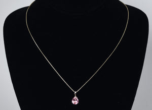 Pink Glass Pendant on Sterling Silver Box Link Chain Necklace