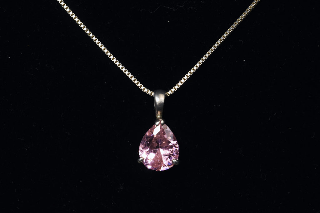 Pink Glass Pendant on Sterling Silver Box Link Chain Necklace