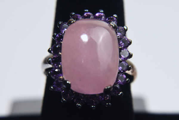 Sterling Silver Pink Jade Ring - Size 8