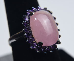 Sterling Silver Pink Jade Ring - Size 8