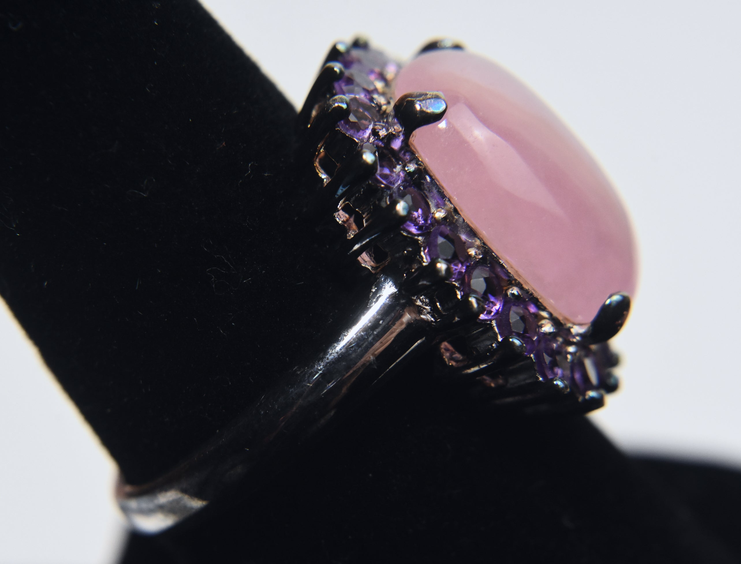 Sterling Silver Pink Jade Ring - Size 8