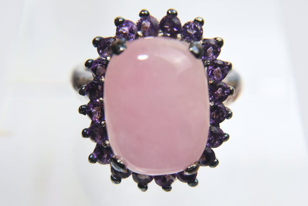 Sterling Silver Pink Jade Ring - Size 8