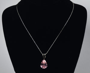 Pink Pear Cut Glass Sterling Silver Pendant on Sterling Silver Necklace