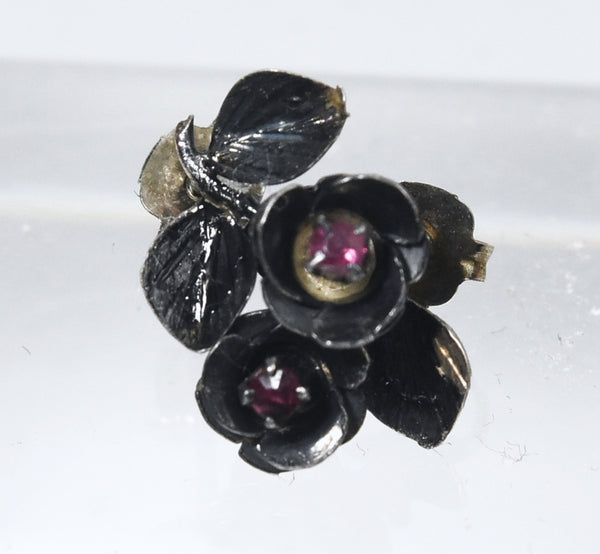 Vintage Dainty Silver Pink Sapphire Flower Stud Earrings