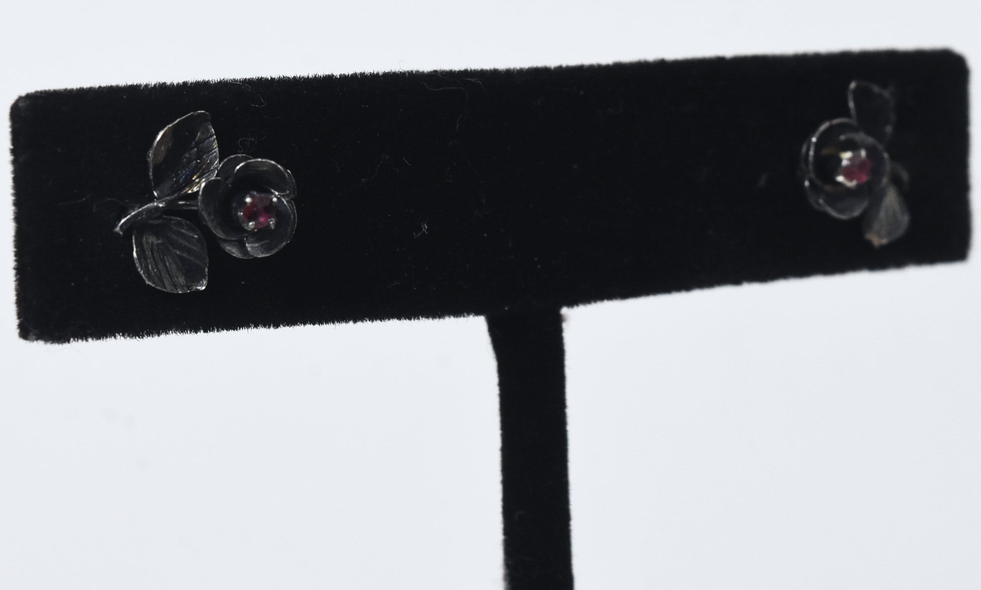 Vintage Dainty Silver Pink Sapphire Flower Stud Earrings