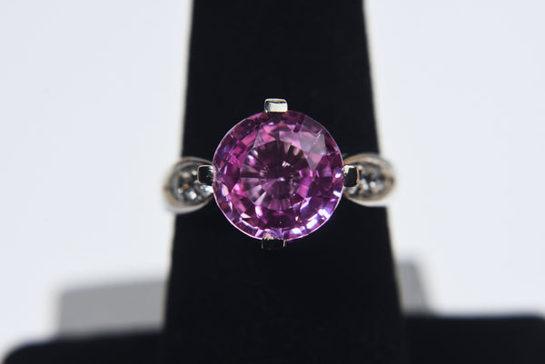 Sterling Silver Synthetic Pink Sapphire Ring - Size 7