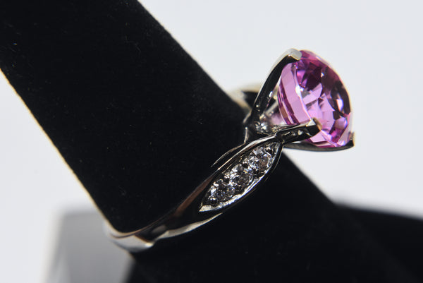 Sterling Silver Synthetic Pink Sapphire Ring - Size 7