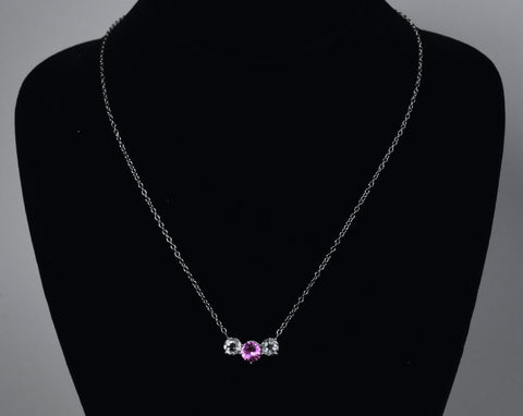 Synthetic Pink Sapphire and White Topaz Sterling Silver Necklace