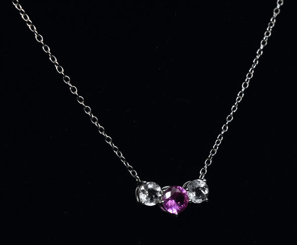 Synthetic Pink Sapphire and White Topaz Sterling Silver Necklace