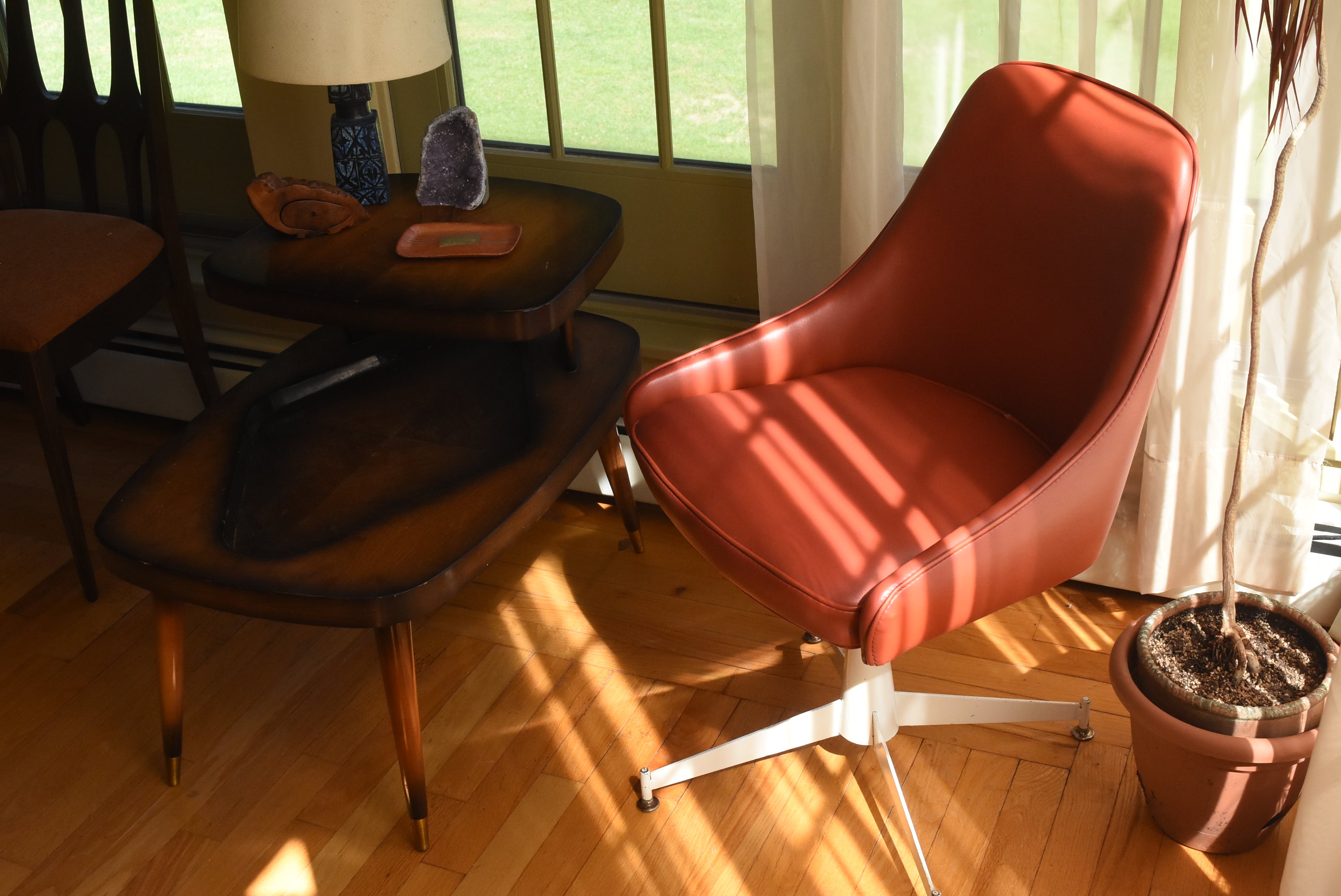 Progressive Furniture Co. - Vintage Pair of Red Vinyl Swivel Base Chair