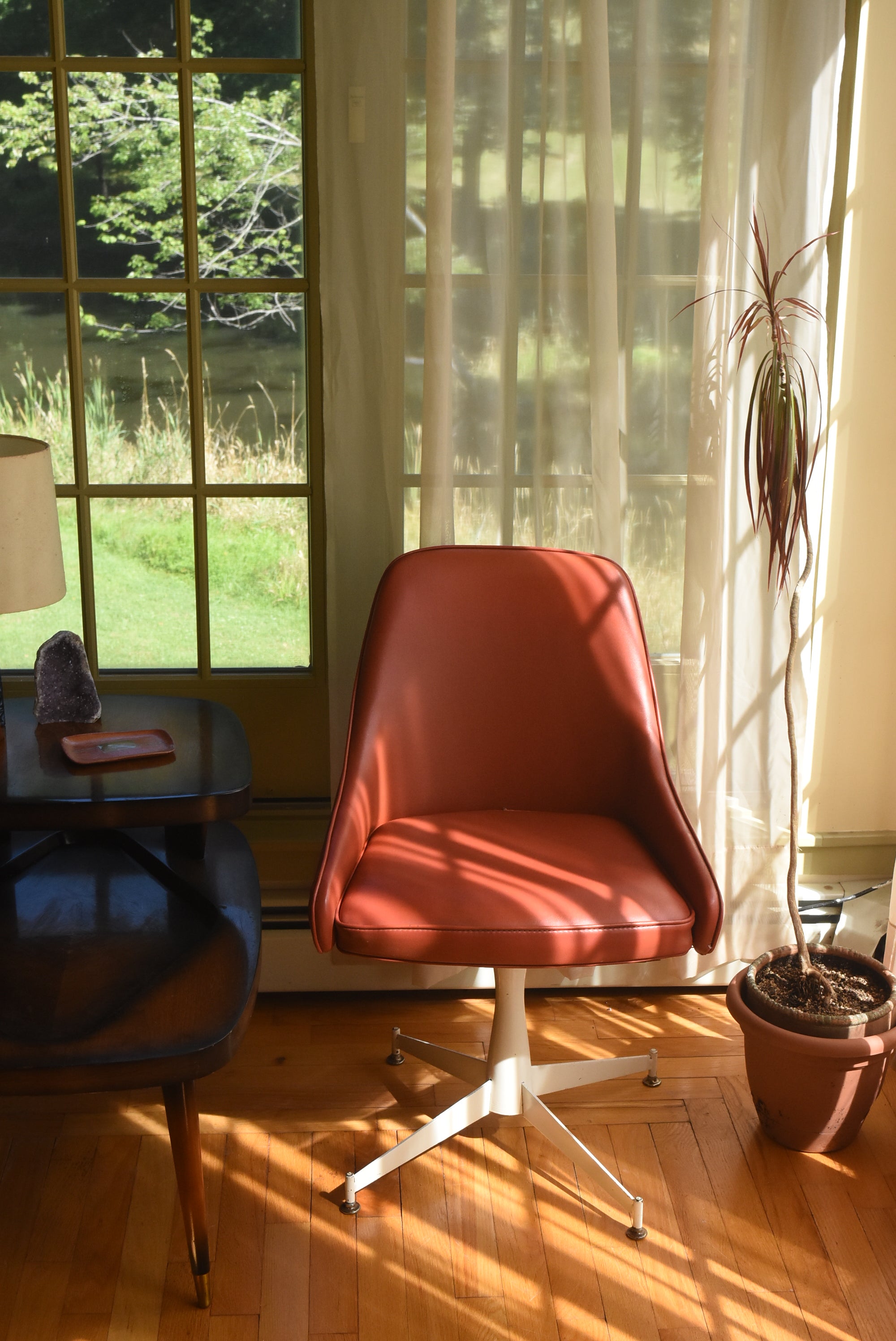 Progressive Furniture Co. - Vintage Pair of Red Vinyl Swivel Base Chair