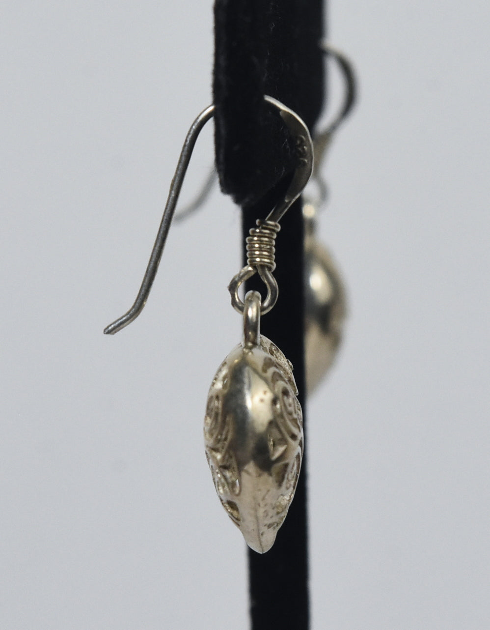 Sterling Silver Puffed Heart Pierced Design Dangle Earrings