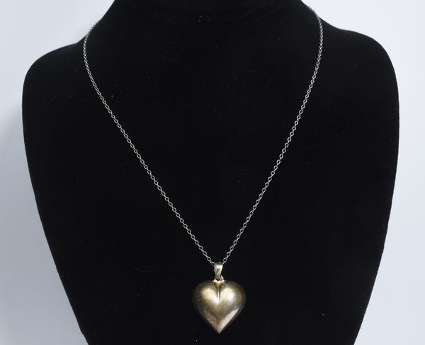 Vintage Sterling Silver Three Dimensional Heart Pendant on Sterling Silver Chain