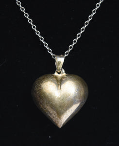 Vintage Sterling Silver Three Dimensional Heart Pendant on Sterling Silver Chain