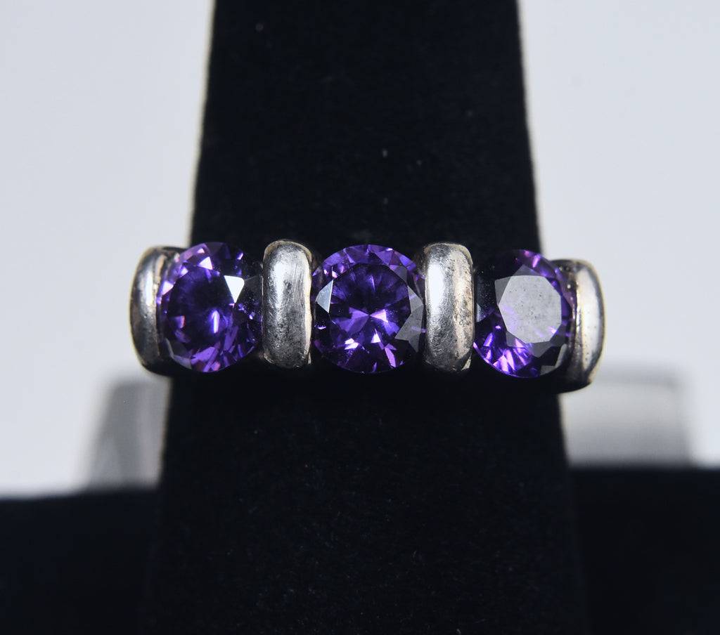 Sterling Silver Purple Cubic Zirconia Ring - Size 8.25