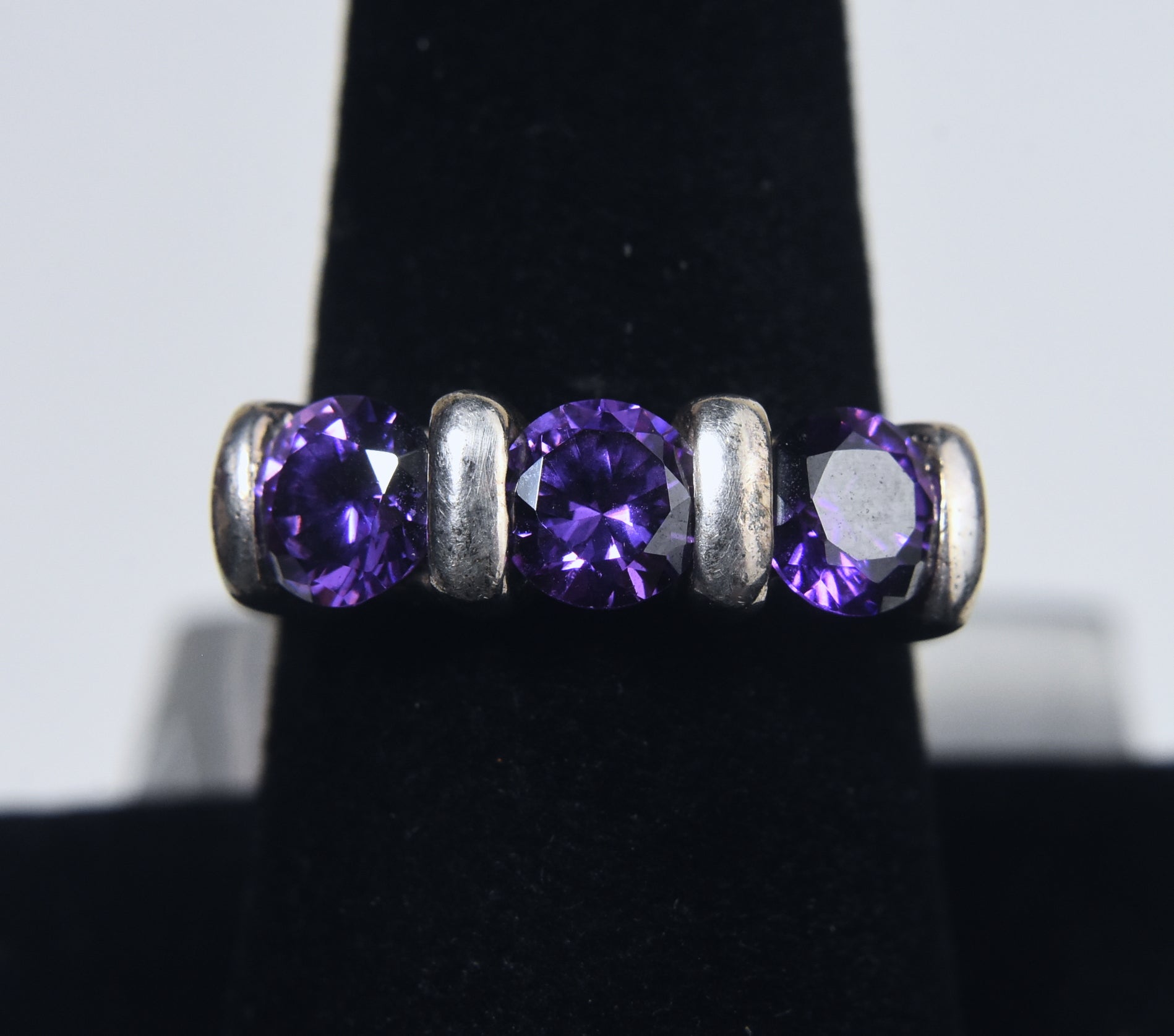 Sterling Silver Purple Cubic Zirconia Ring - Size 8.25