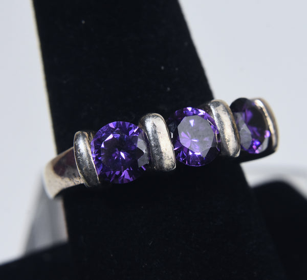 Sterling Silver Purple Cubic Zirconia Ring - Size 8.25