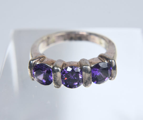 Sterling Silver Purple Cubic Zirconia Ring - Size 8.25
