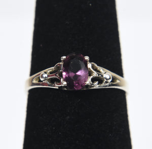 Sterling Silver Expandable Purple Stone Ring - Size 4+
