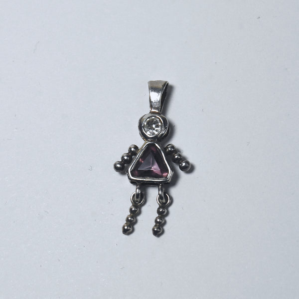 Sterling Silver Articulated Girl Stick Figure Pendant