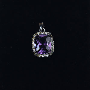 Silver Tone Pendant with Cushion Cut Purple Glass