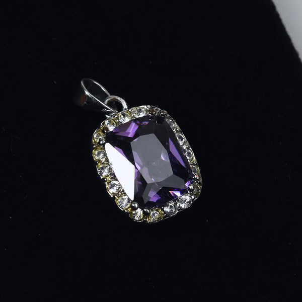 Silver Tone Pendant with Cushion Cut Purple Glass