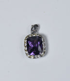 Silver Tone Pendant with Cushion Cut Purple Glass