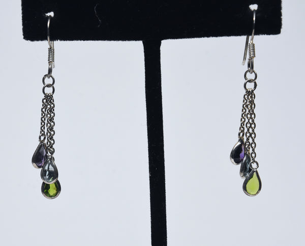 Sterling Silver Colorful Glass Dangle Earrings