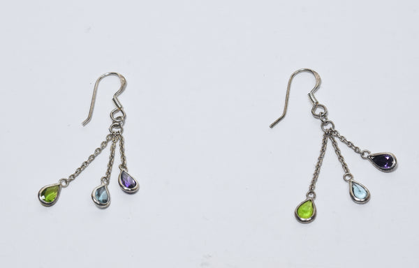 Sterling Silver Colorful Glass Dangle Earrings