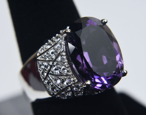 Purple and Colorless Sapphire Sterling Silver Ring - Size 8