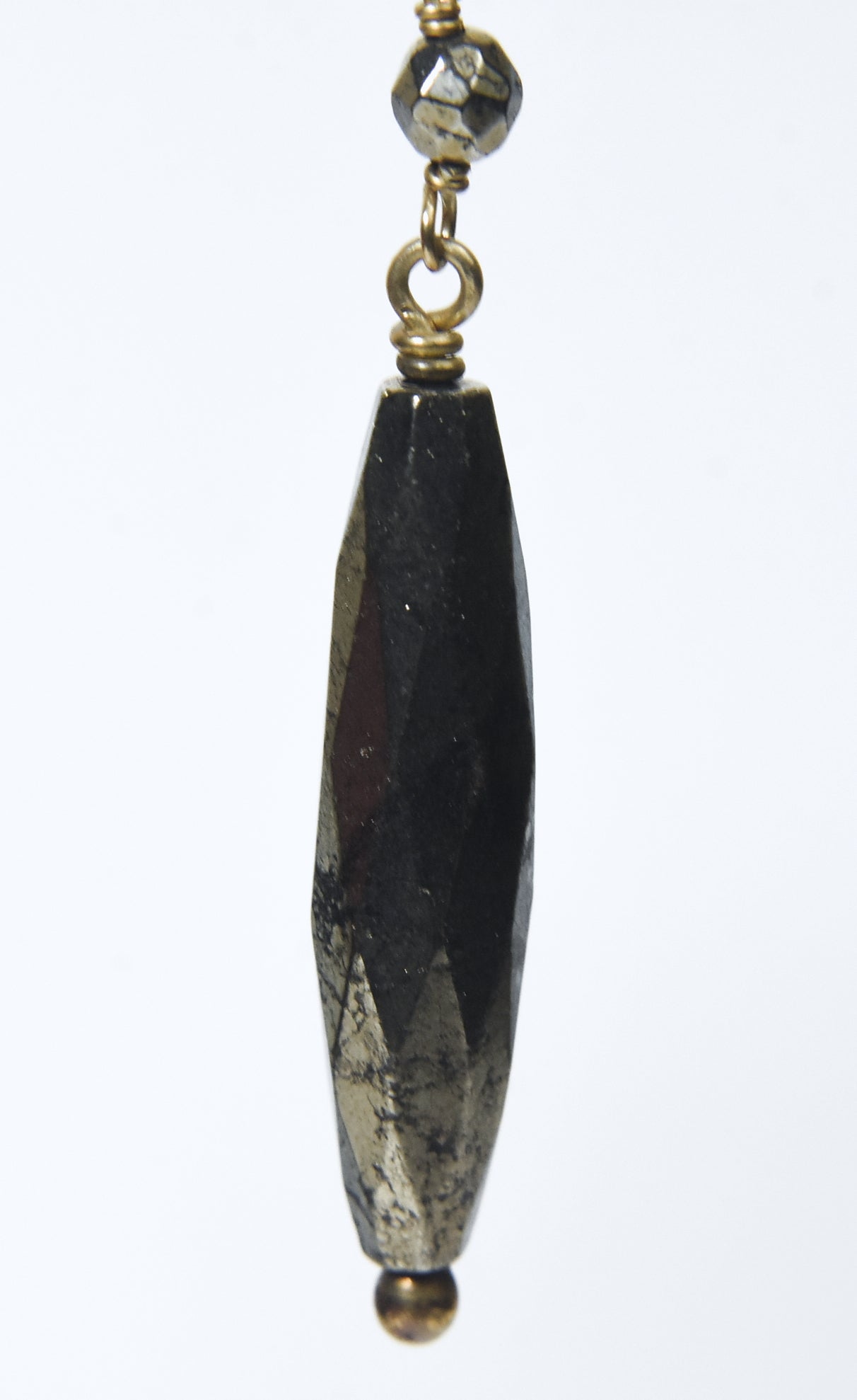 Long Pyrite Beaded Dangle Earrings
