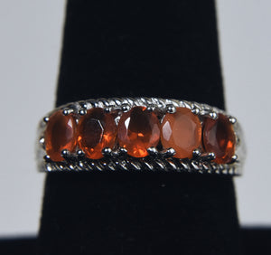 Sterling Silver Simulated Orange Sapphire Ring - Size 8