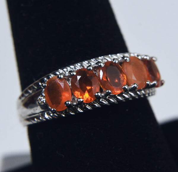 Sterling Silver Simulated Orange Sapphire Ring - Size 8
