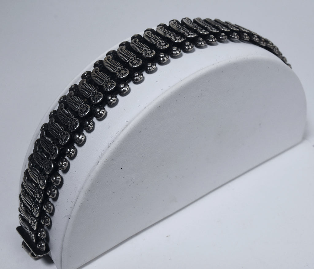 Vintage Rajasthan Silver Heavy Flexible Feather Link Bracelet
