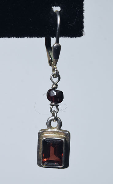 Vintage Red Garnet Sterling Silver Dangle Earrings