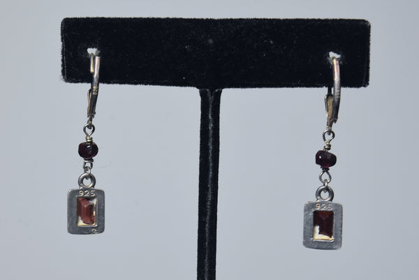 Vintage Red Garnet Sterling Silver Dangle Earrings