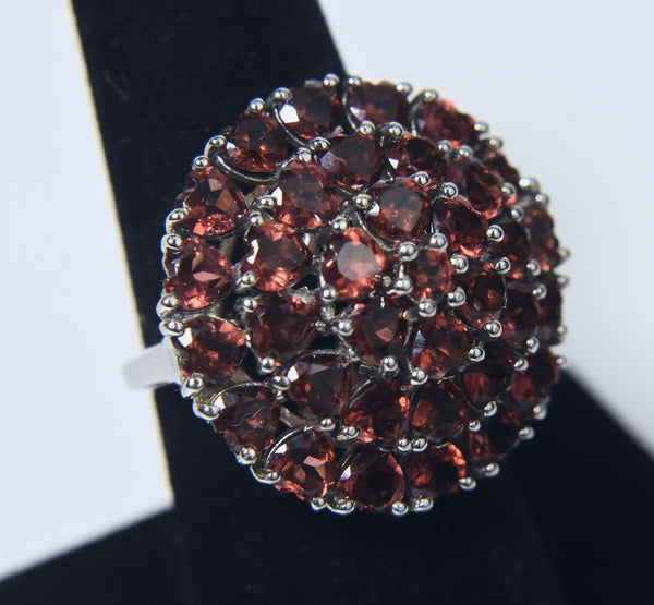 Red Garnet Hearts Cocktail Ring - Size 7.25