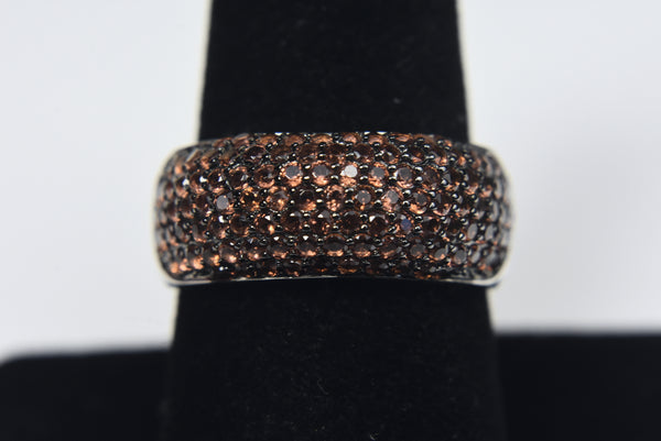 Beautiful Pave Set Red Garnet Sterling Silver Band - Size 8.5