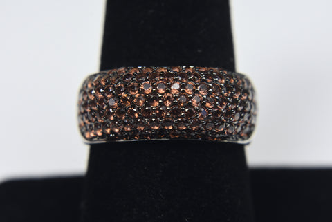 Beautiful Pave Set Red Garnet Sterling Silver Band - Size 8.5