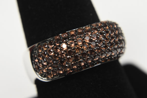 Beautiful Pave Set Red Garnet Sterling Silver Band - Size 8.5