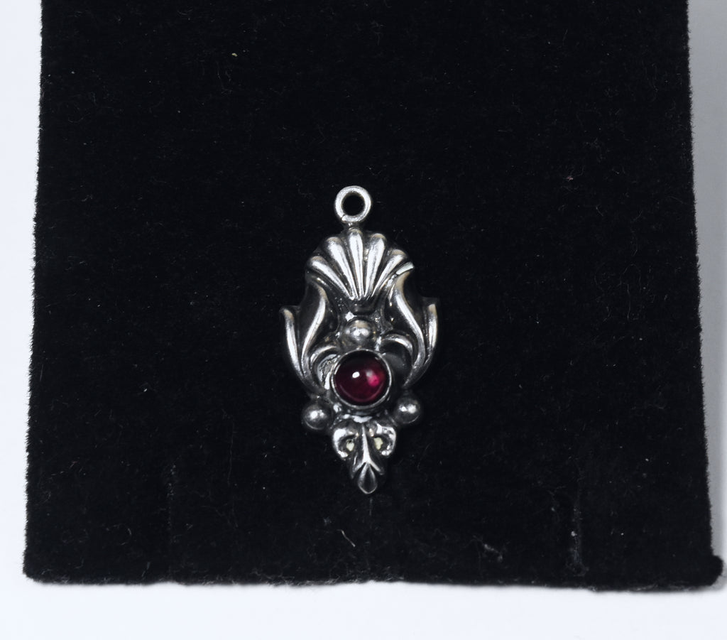 Ornate Purple Glass Cabochon Silver Pendant
