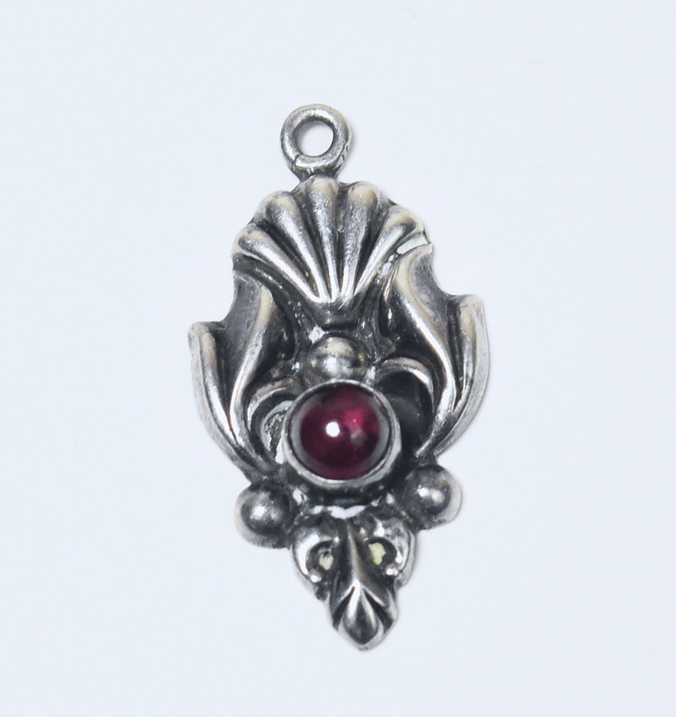 Ornate Purple Glass Cabochon Silver Pendant