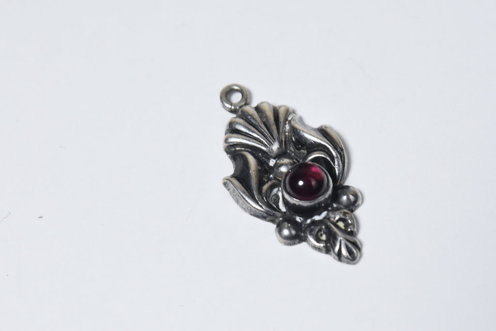 Ornate Purple Glass Cabochon Silver Pendant