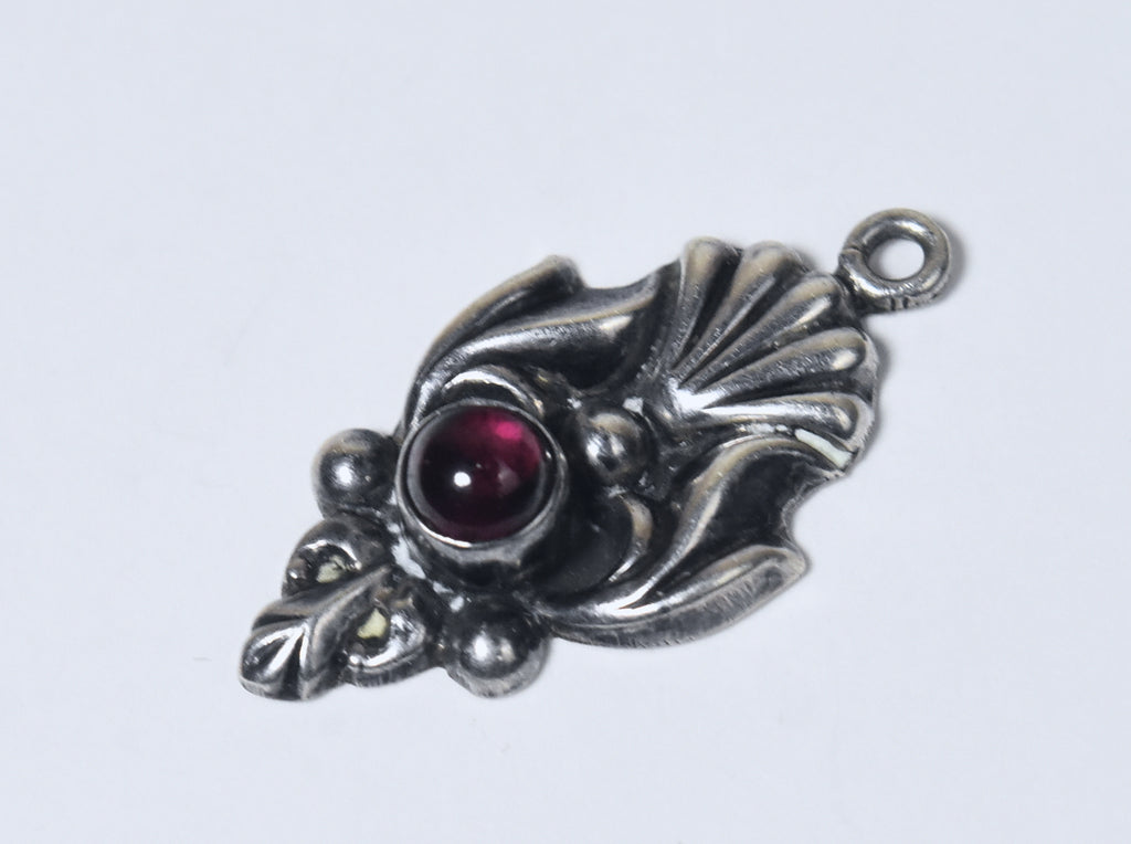 Ornate Purple Glass Cabochon Silver Pendant