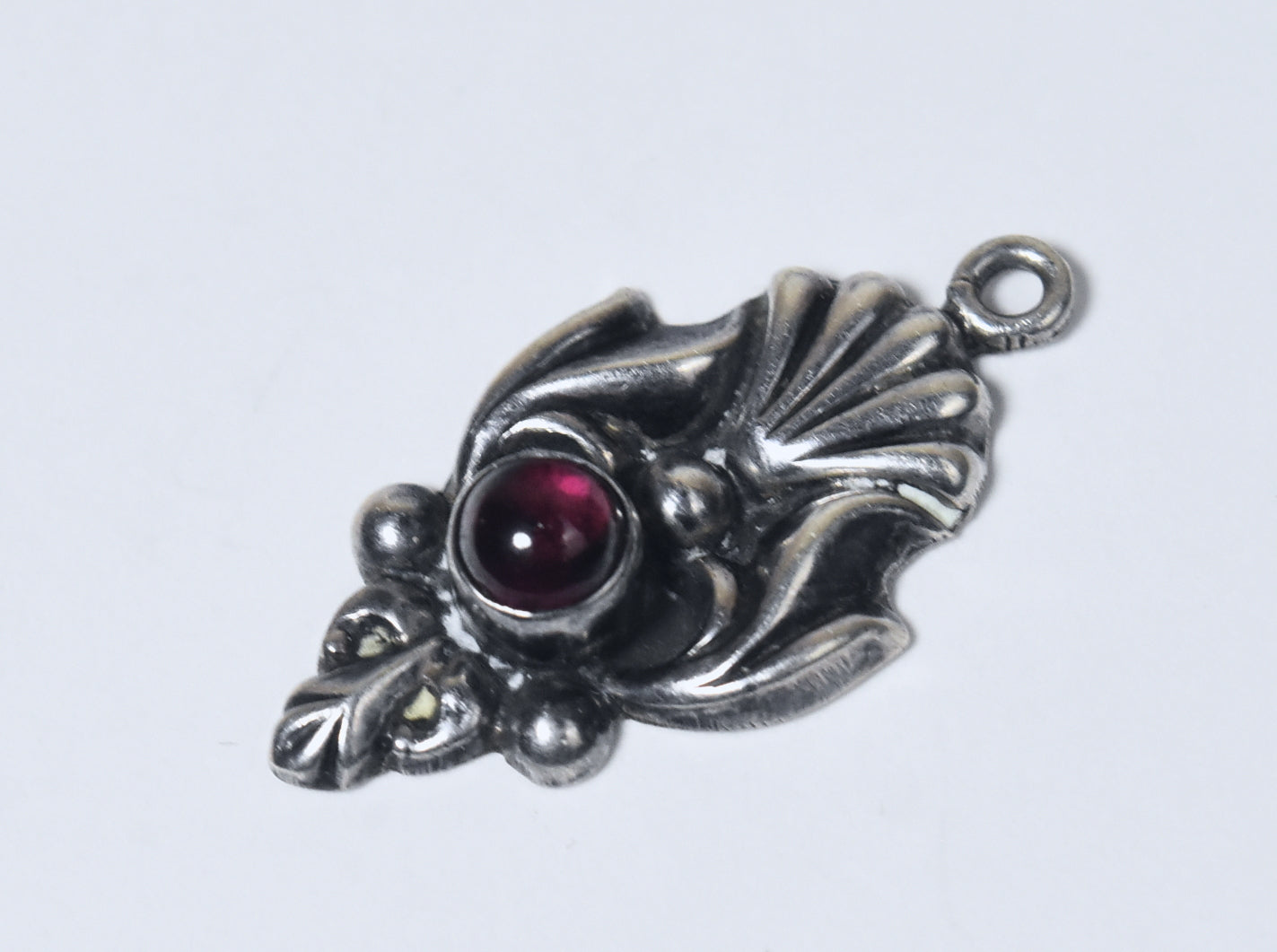 Ornate Purple Glass Cabochon Silver Pendant