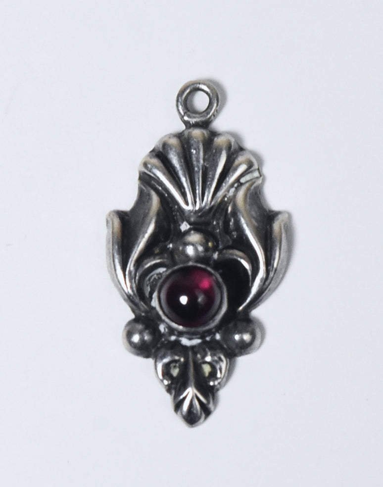 Ornate Purple Glass Cabochon Silver Pendant