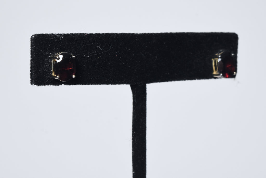 Beautiful Oval Cut Red Garnet Sterling Silver Stud Earrings
