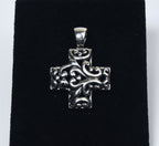 Sterling Silver Repousse and Pierced Work Scroll Design Cross Pendant